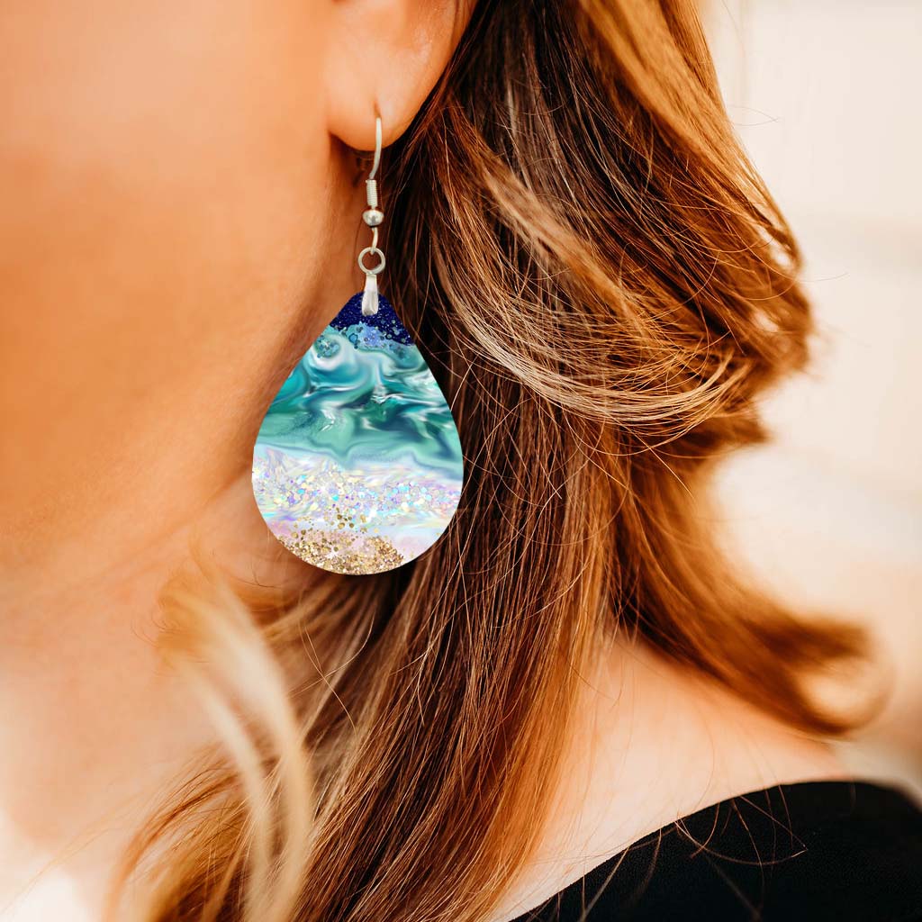 Beach Teardrop Earrings – Handmade Ocean Wave Earrings in Two Sizes