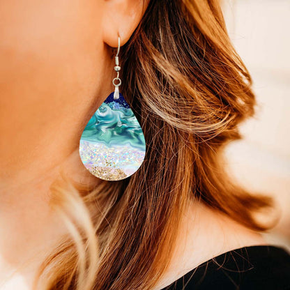 Beach Teardrop Earrings – Handmade Ocean Wave Earrings in Two Sizes