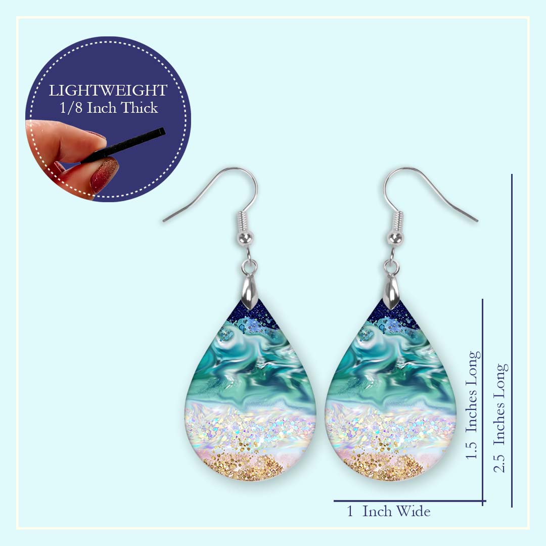 Beach Teardrop Earrings – Handmade Ocean Wave Earrings in Two Sizes