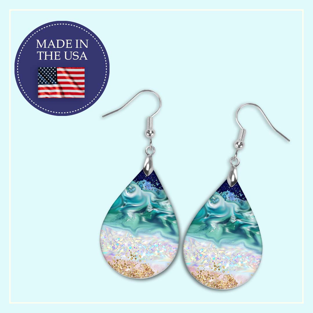 Beach Teardrop Earrings – Handmade Ocean Wave Earrings in Two Sizes