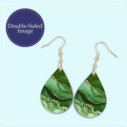 Green & Gold Teardrop Earrings – Handmade Agate-Style Jewelry in Two Sizes