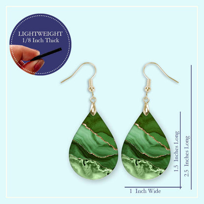Green & Gold Teardrop Earrings – Handmade Agate-Style Jewelry in Two Sizes