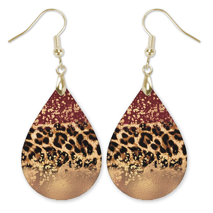 Red Gold Leopard Teardrop Earrings – Handmade Statement Earrings in Two Sizes