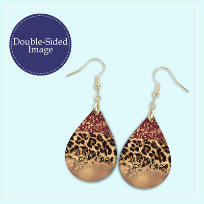 Red Gold Leopard Teardrop Earrings – Handmade Statement Earrings in Two Sizes