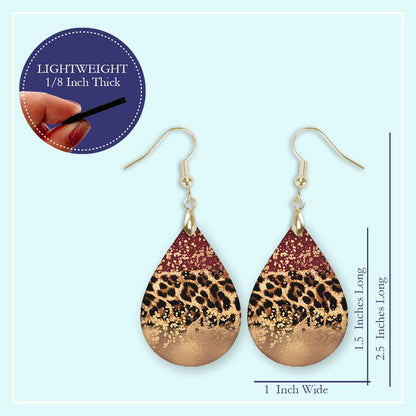Red Gold Leopard Teardrop Earrings – Handmade Statement Earrings in Two Sizes