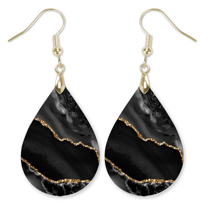Black & Gold Teardrop Earrings – Handmade Lightweight Statement Jewelry