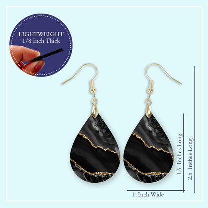 Black & Gold Teardrop Earrings – Handmade Lightweight Statement Jewelry