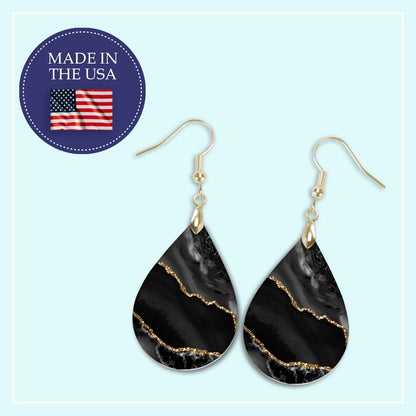 Black & Gold Teardrop Earrings – Handmade Lightweight Statement Jewelry