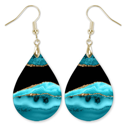 Teal & Black Teardrop Earrings – Handmade Lightweight Earrings with Gold Accents