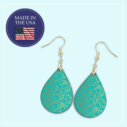 Turquoise Gold Filigree Teardrop Earrings – Turquoise and Gold Dangle Earrings