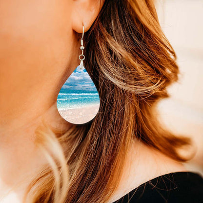 Beach Scene Teardrop Earrings – Ocean Vacation Jewelry, Handmade Gift