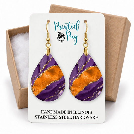Purple and Orange Teardrop Earrings gift box