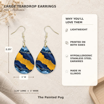 Indigo Blue and Gold Teardrop Earrings size guide 2.25 inch