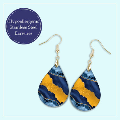 Indigo Blue & Gold Teardrop Earrings – Handmade Statement Earrings in Two Sizes
