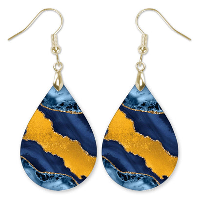 Indigo Blue & Gold Teardrop Earrings – Handmade Statement Earrings in Two Sizes