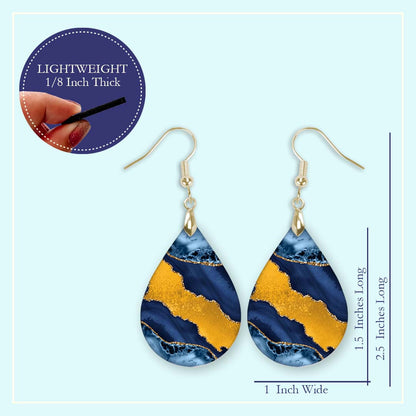 Indigo Blue & Gold Teardrop Earrings – Handmade Statement Earrings in Two Sizes
