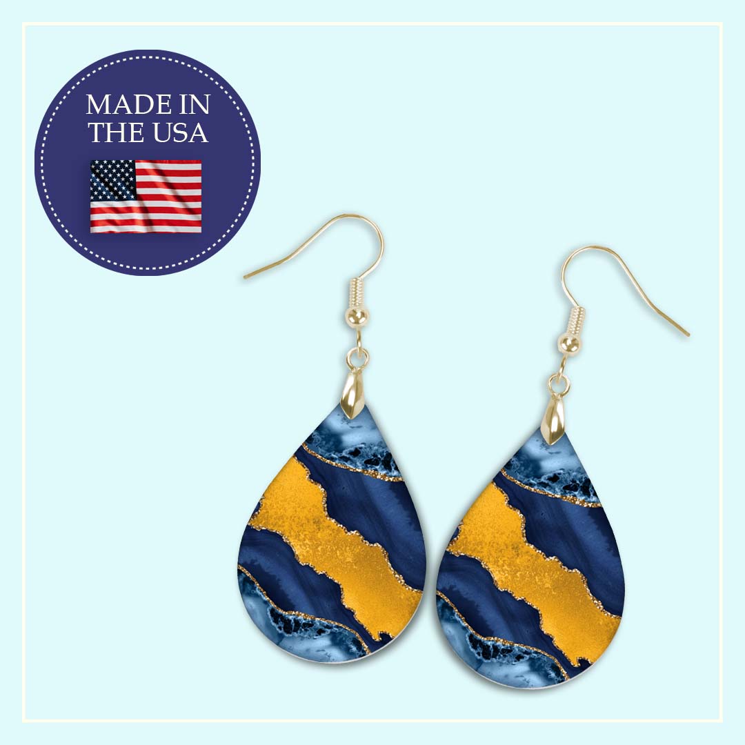 Indigo Blue & Gold Teardrop Earrings – Handmade Statement Earrings in Two Sizes