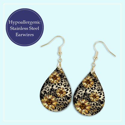 Sunflower Leopard Print Dangle Earrings