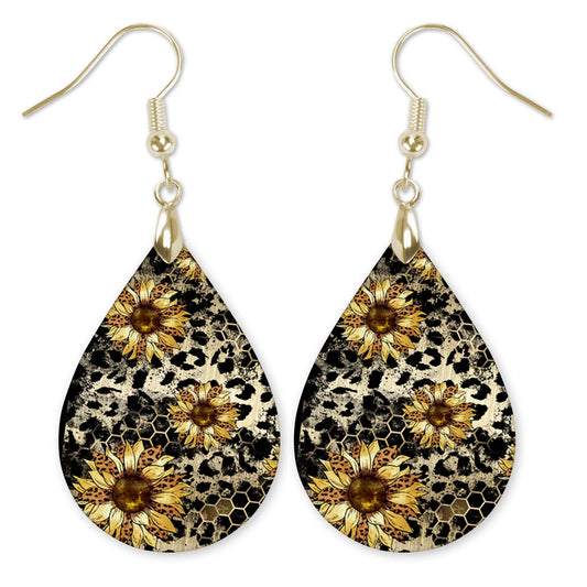 Sunflower Leopard Print Dangle Earrings