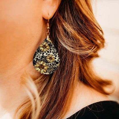 Sunflower Leopard Print Dangle Earrings