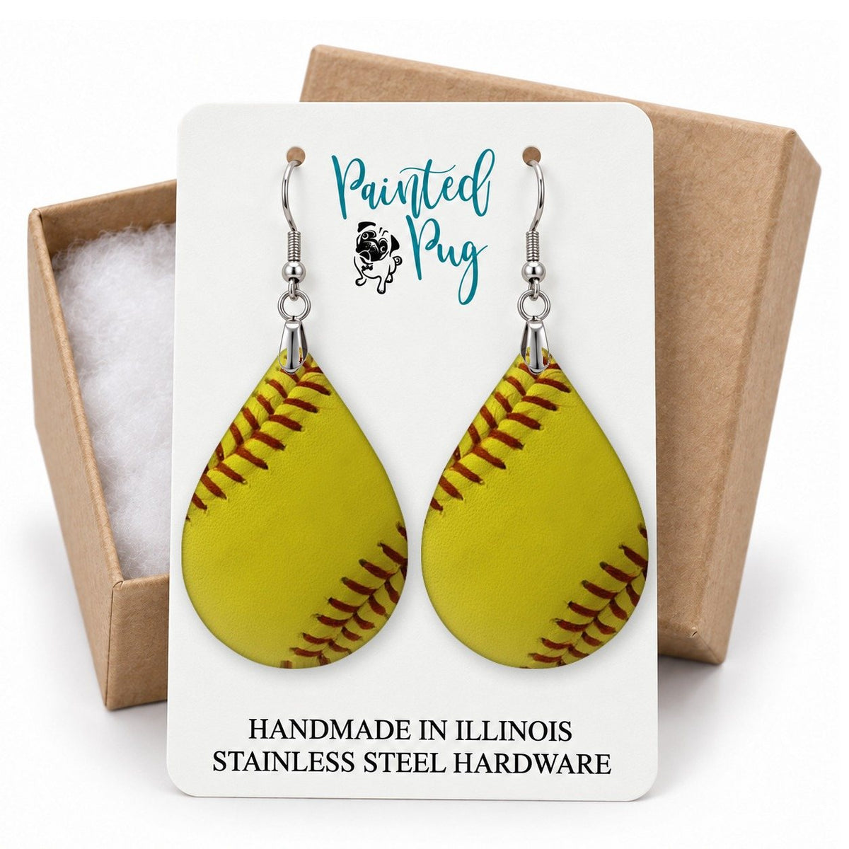 Softball Teardrop Earrings gift box
