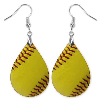 Softball Teardrop Earrings on white