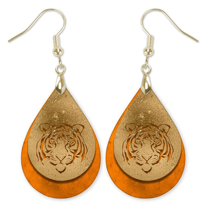 Tiger Orange and Gold Teardrop Earrings on white