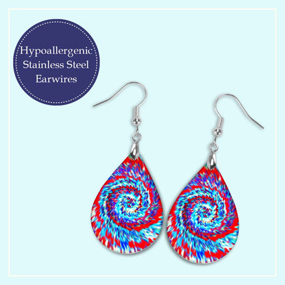 Red & Teal Tie Dye Teardrop Earrings – Lightweight Bold Color Dangles