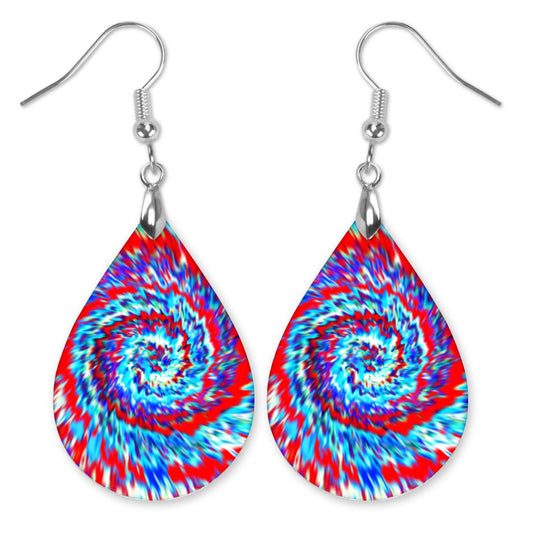 Red & Teal Tie Dye Teardrop Earrings – Lightweight Bold Color Dangles