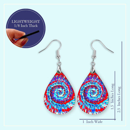 Red & Teal Tie Dye Teardrop Earrings – Lightweight Bold Color Dangles