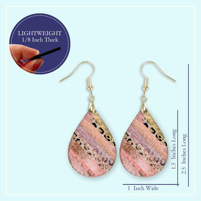 Pink Leopard Teardrop Earrings – Faux Glitter Stripes Animal Print Earrings