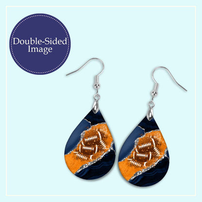 Navy and Orange Football Teardrop Earrings – Handmade Gameday Jewelry