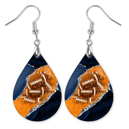 Navy and Orange Football Teardrop Earrings – Handmade Gameday Jewelry