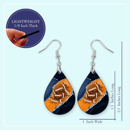 Navy and Orange Football Teardrop Earrings – Handmade Gameday Jewelry