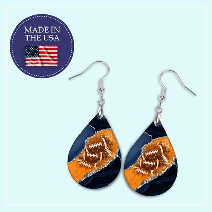 Navy and Orange Football Teardrop Earrings – Handmade Gameday Jewelry