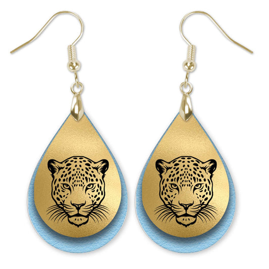 Handmade Light Blue and Gold Jaguar Earrings | School Spirit Sports Earrings | Game Day Fan Gift