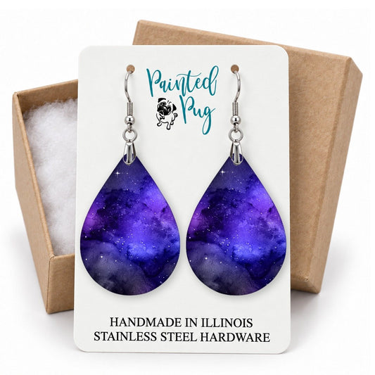 Purple Galaxy Teardrop Earrings gift box