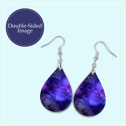 Purple Galaxy Teardrop Earrings – Handmade Celestial Jewelry in Two Sizes