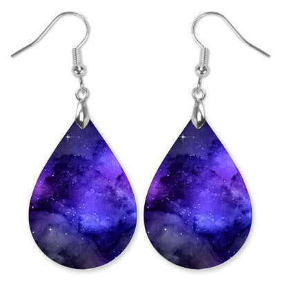 Purple Galaxy Teardrop Earrings – Handmade Celestial Jewelry in Two Sizes