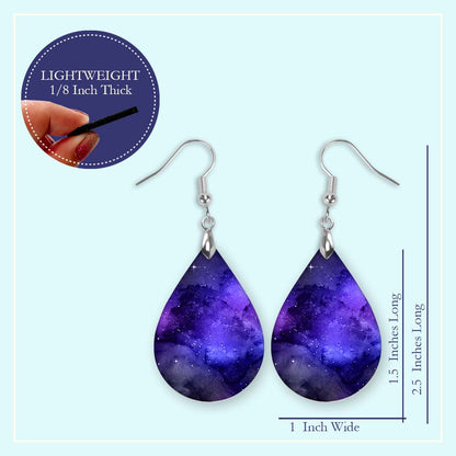 Purple Galaxy Teardrop Earrings – Handmade Celestial Jewelry in Two Sizes