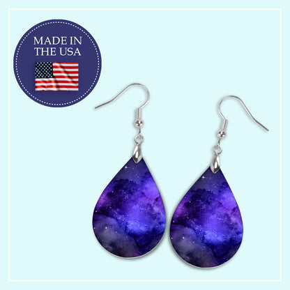Purple Galaxy Teardrop Earrings – Handmade Celestial Jewelry in Two Sizes