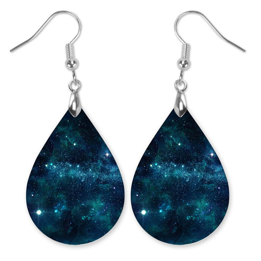 Blue Galaxy Teardrop Earrings – Handmade Cosmic Earrings in Two Sizes