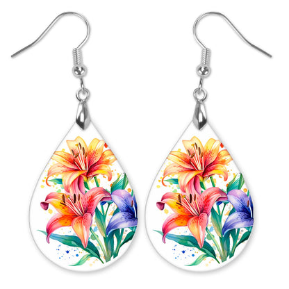 Lily Flower Earrings – Watercolor Teardrop Earrings