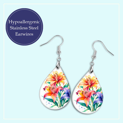 Lily Flower Earrings – Watercolor Teardrop Earrings