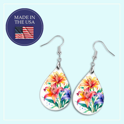 Lily Flower Earrings – Watercolor Teardrop Earrings