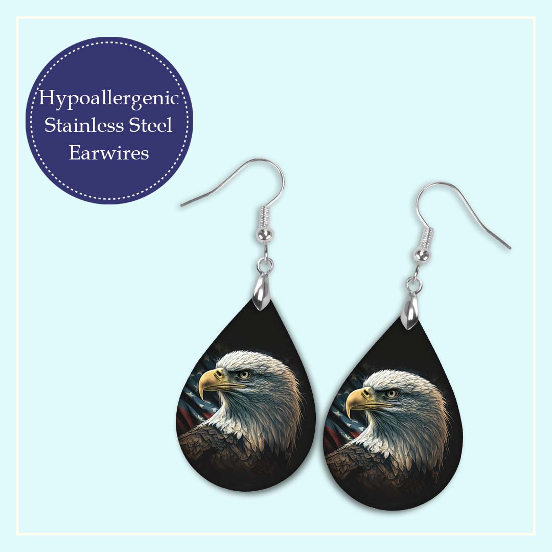 Bald Eagle Patriotic Teardrop Earrings – USA Statement Jewelry