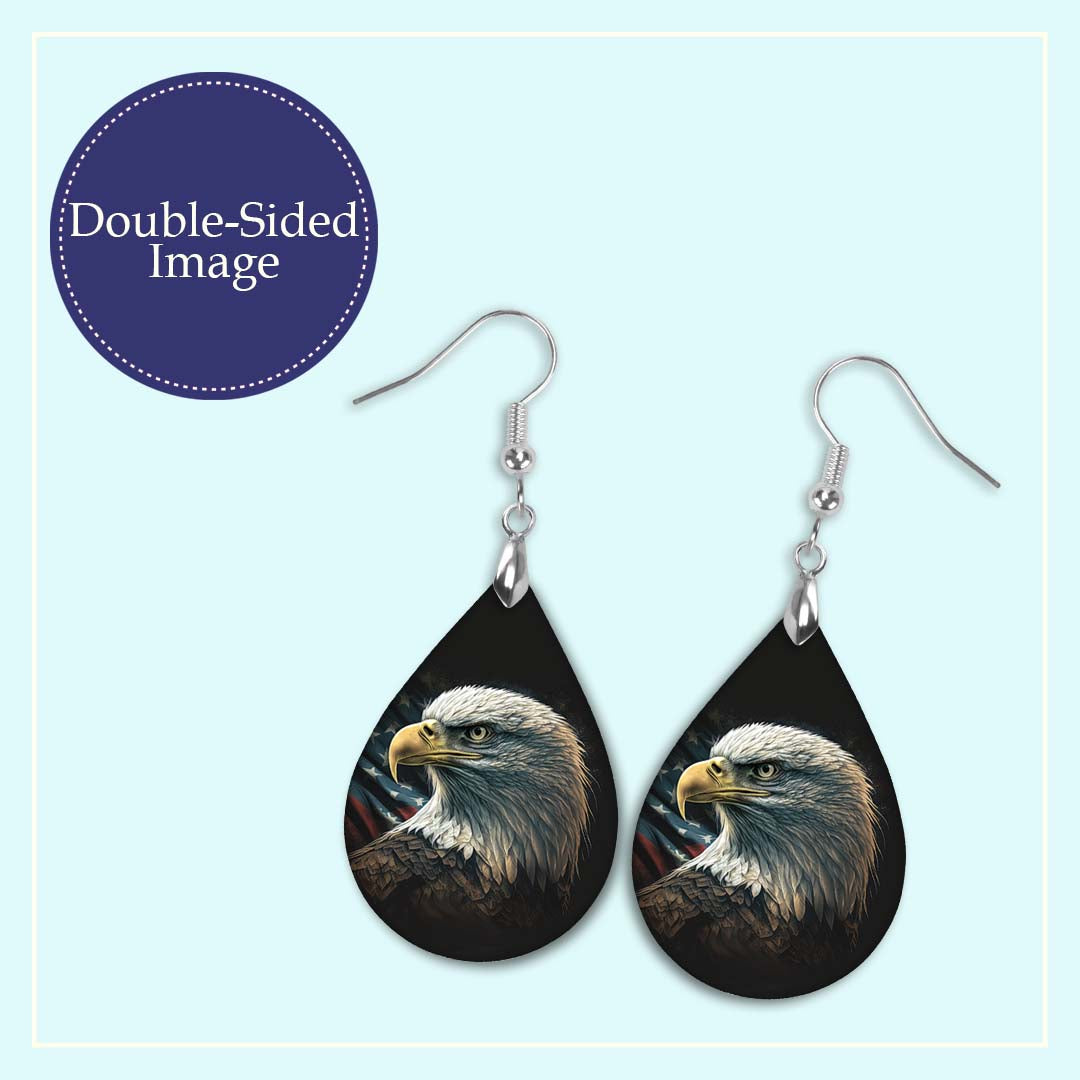 Bald Eagle Patriotic Teardrop Earrings – USA Statement Jewelry