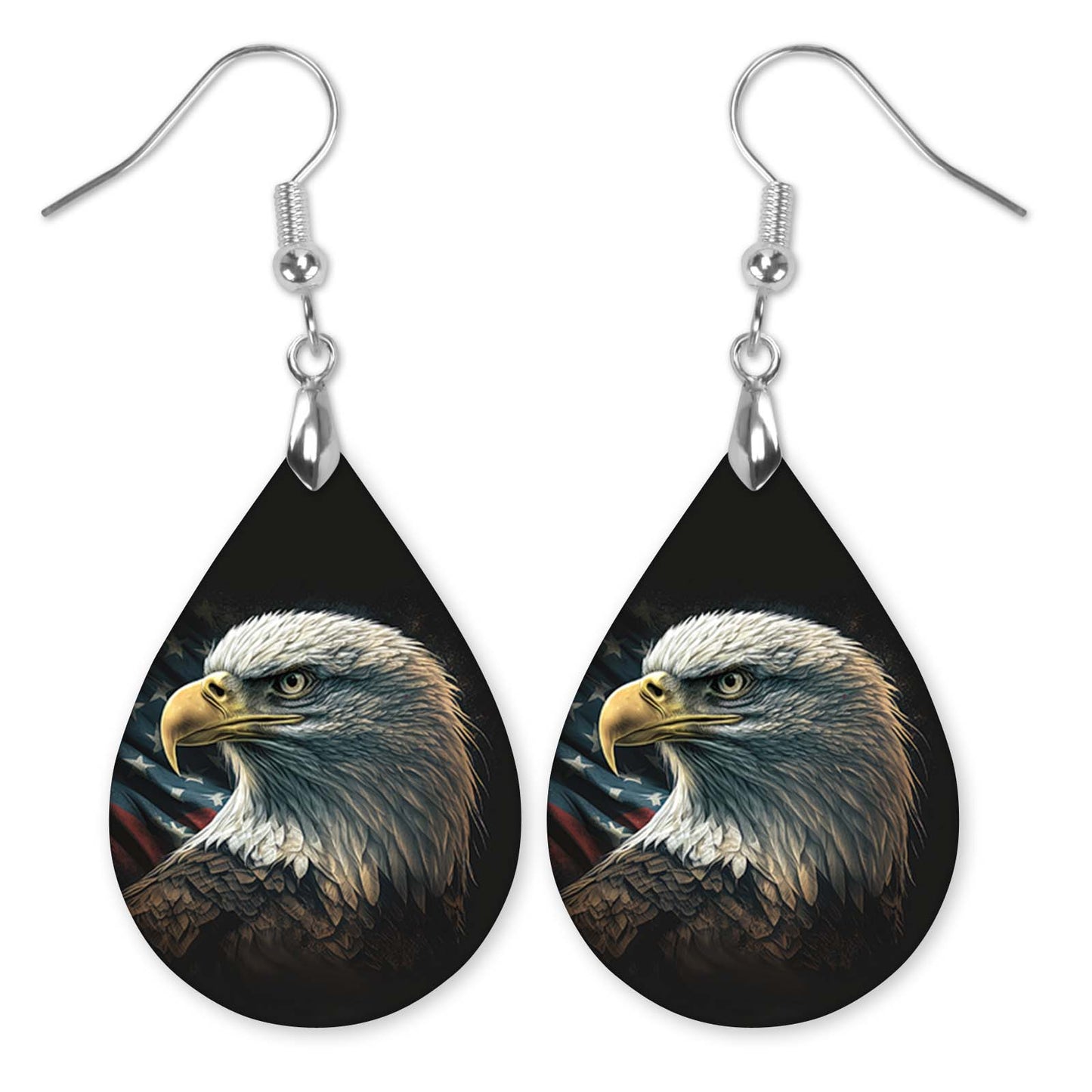 Bald Eagle Patriotic Teardrop Earrings – USA Statement Jewelry
