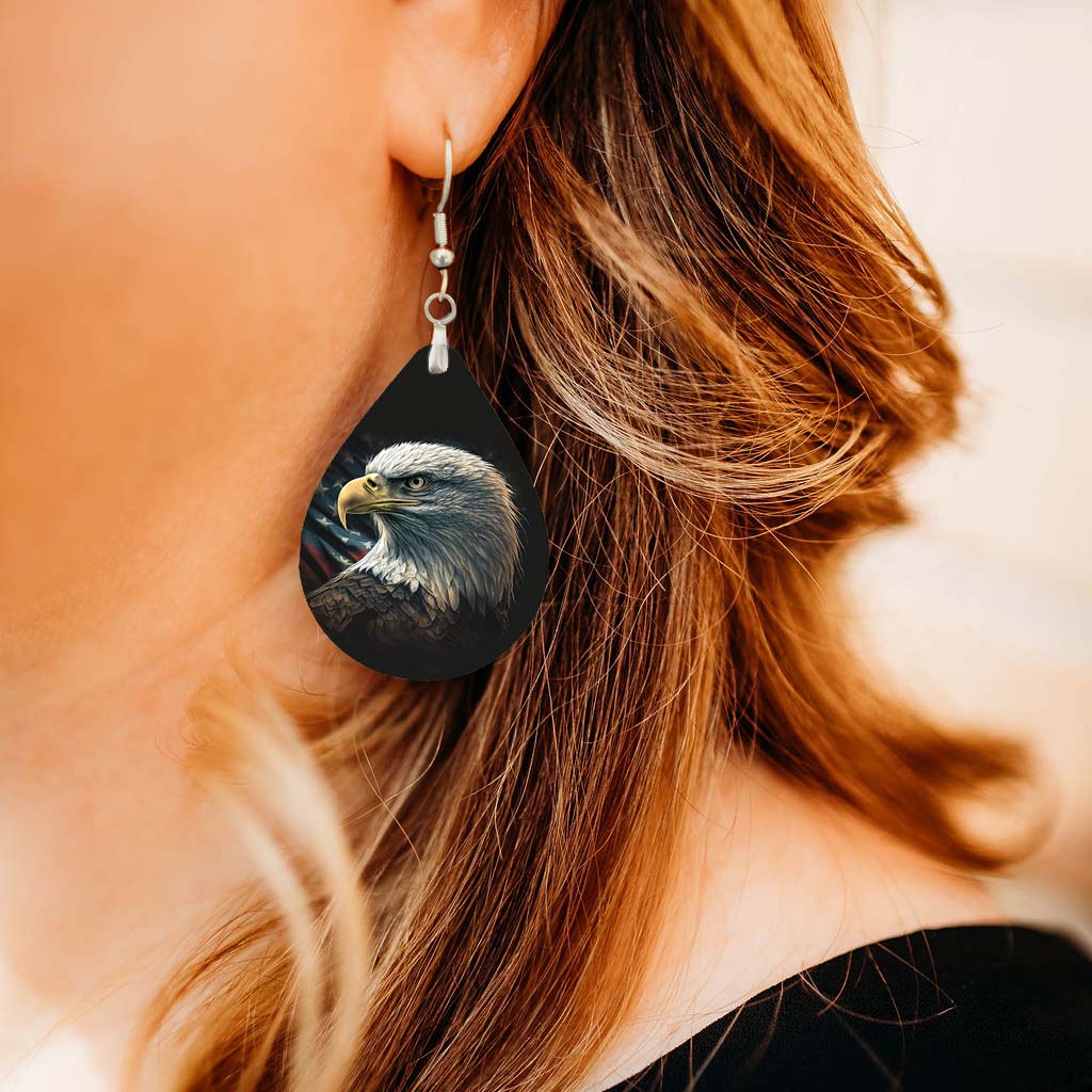 Bald Eagle Patriotic Teardrop Earrings – USA Statement Jewelry
