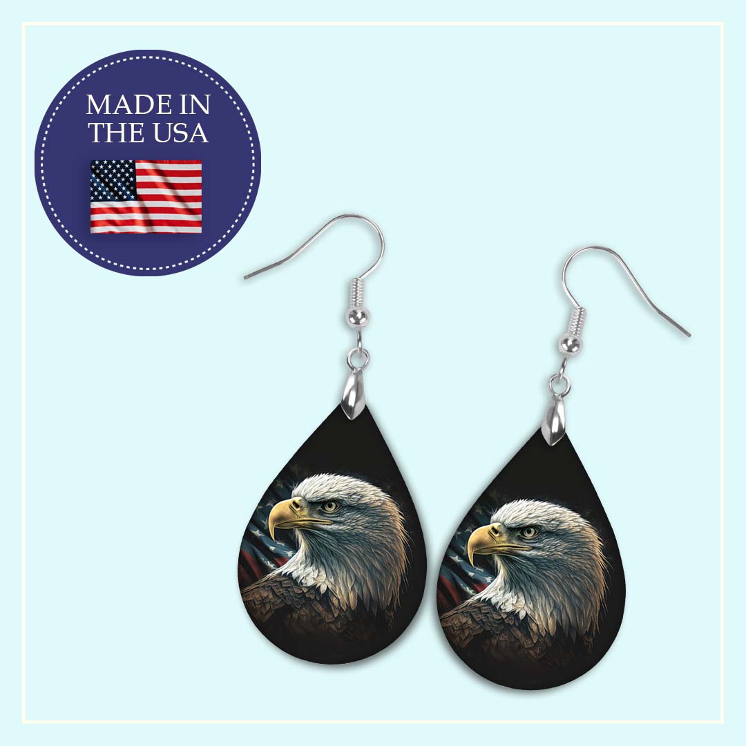 Bald Eagle Patriotic Teardrop Earrings – USA Statement Jewelry